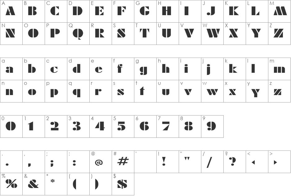 Rodchenko Wd font character map preview