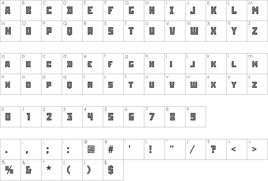 RodchenkoInlineC font character map preview