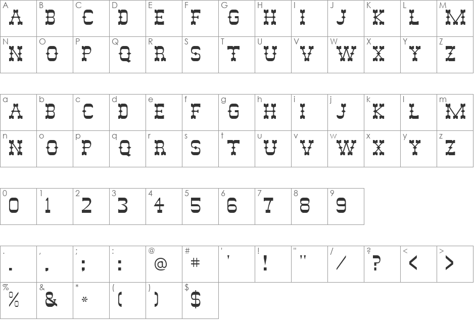 Rodeo font character map preview