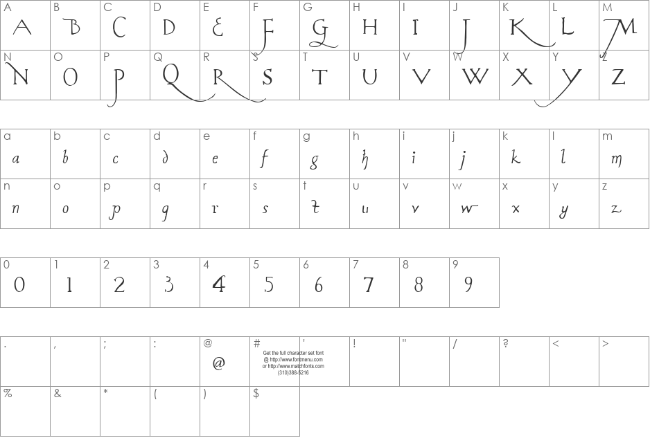 Rodolphe Tryout font character map preview