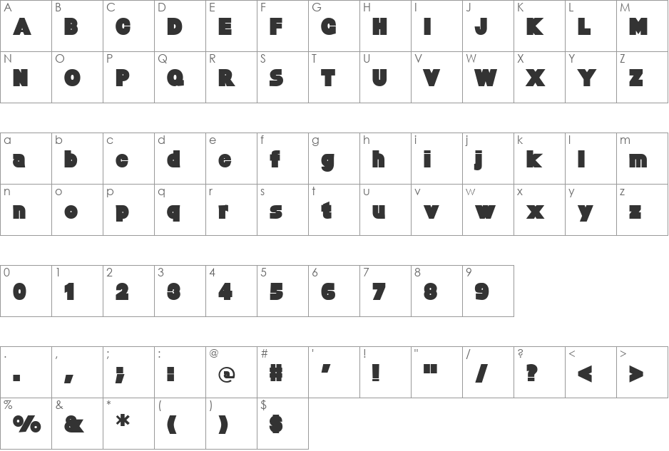 Baltar font character map preview