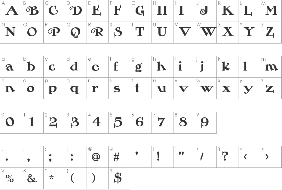 Rogers2 font character map preview
