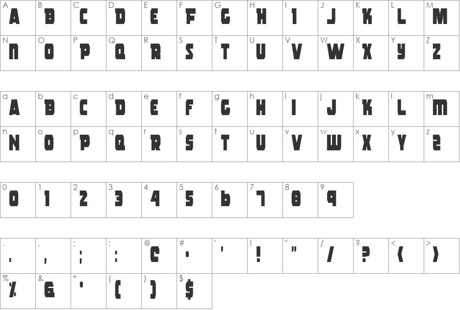 Rogue Hero Condensed font character map preview