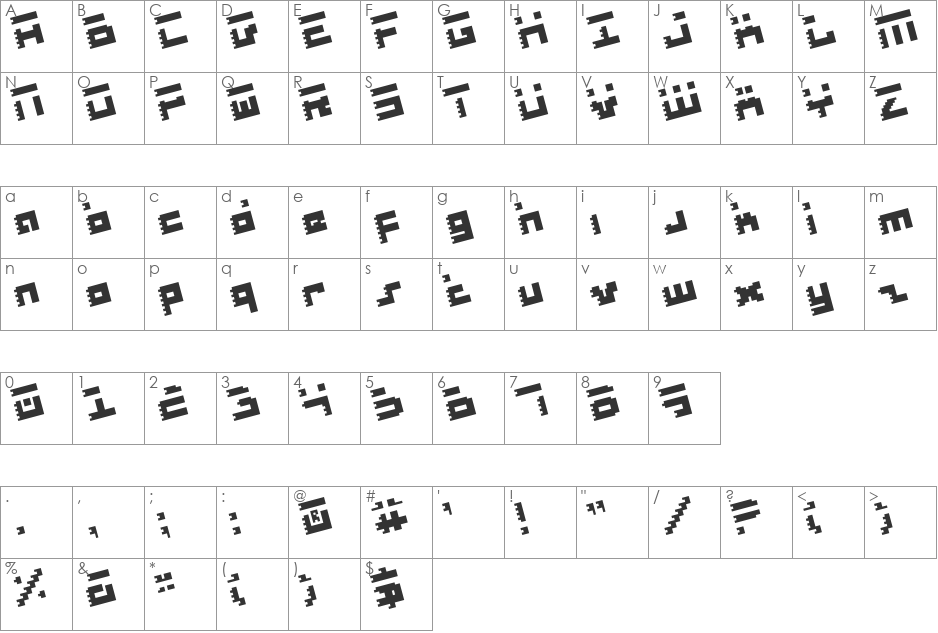 Roid Rage Rotate font character map preview