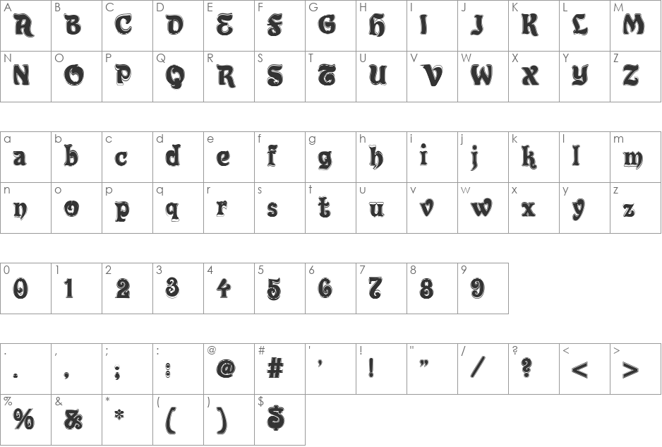 Roland Contour font character map preview