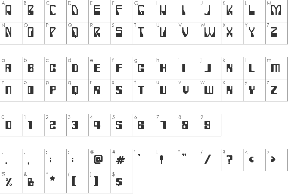 ROLLERBALL 1975 font character map preview