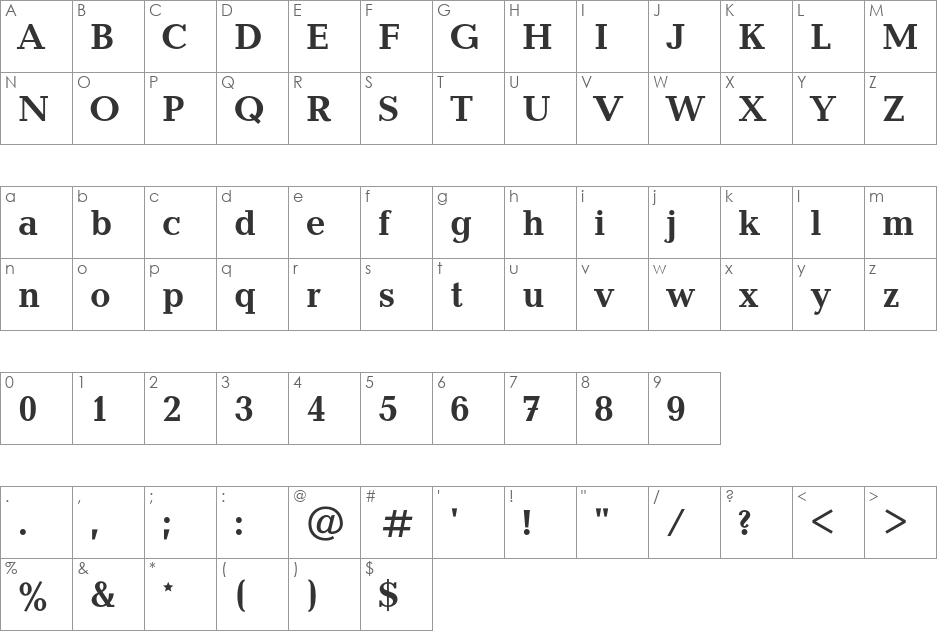 BalticaC font character map preview