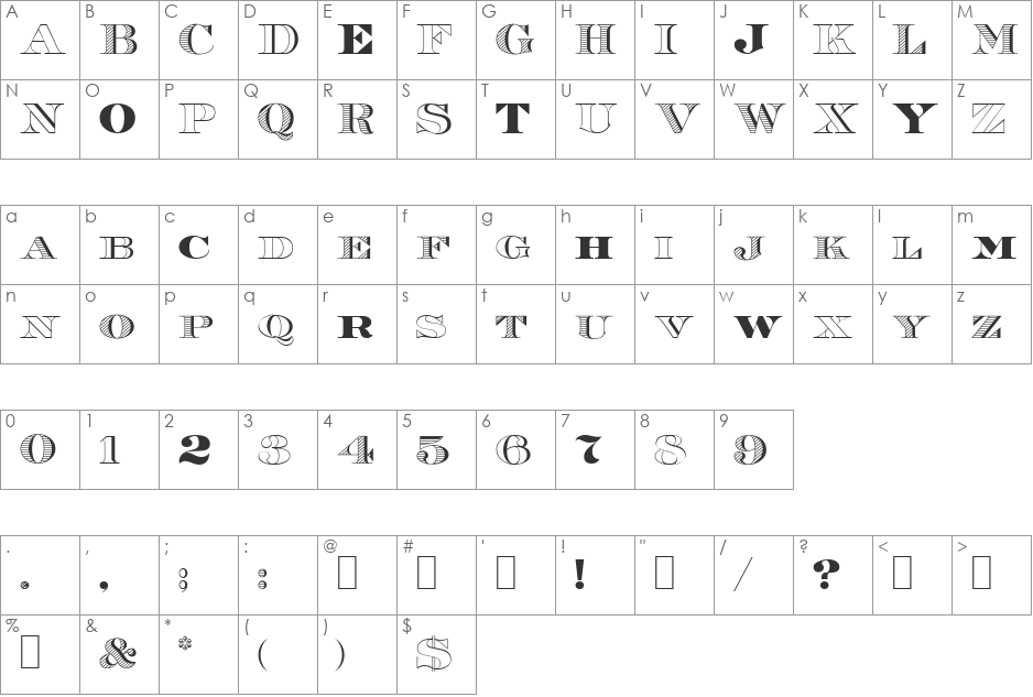 Roman38-Sample font character map preview