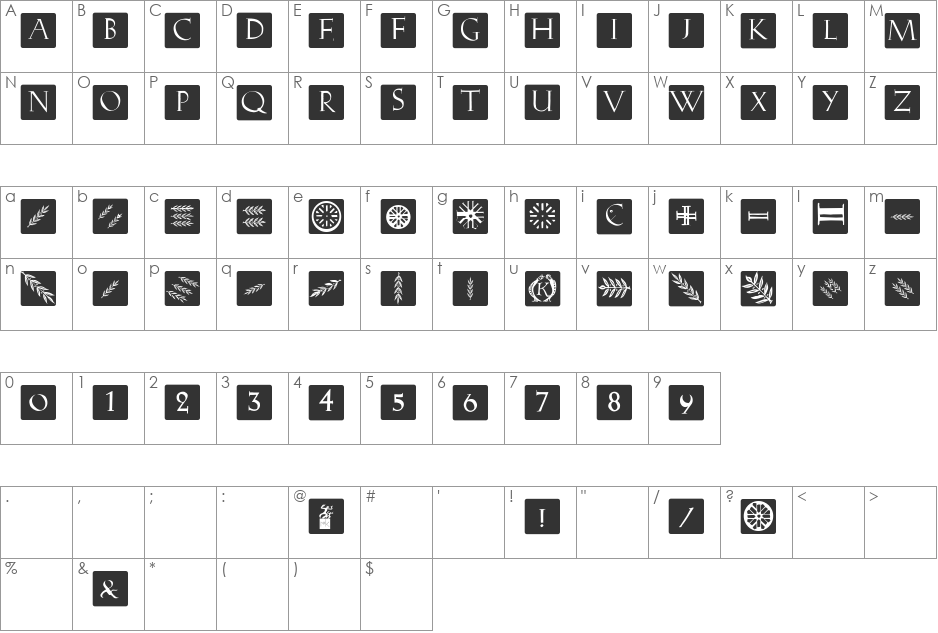 RomanaCapsClassicSquares font character map preview
