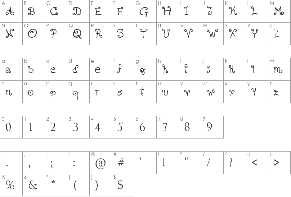 romanticfont2 font character map preview