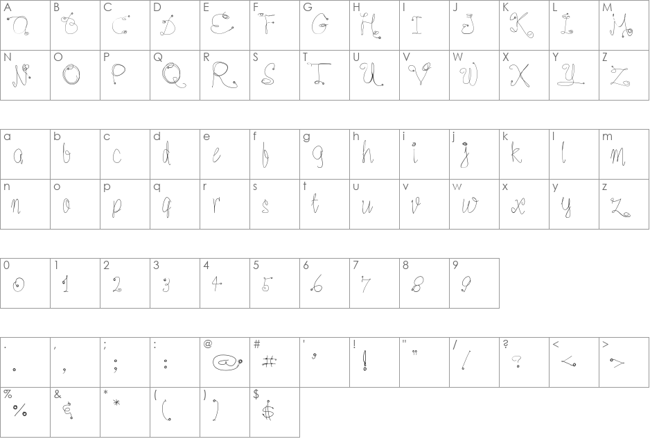 Romer#1 font character map preview