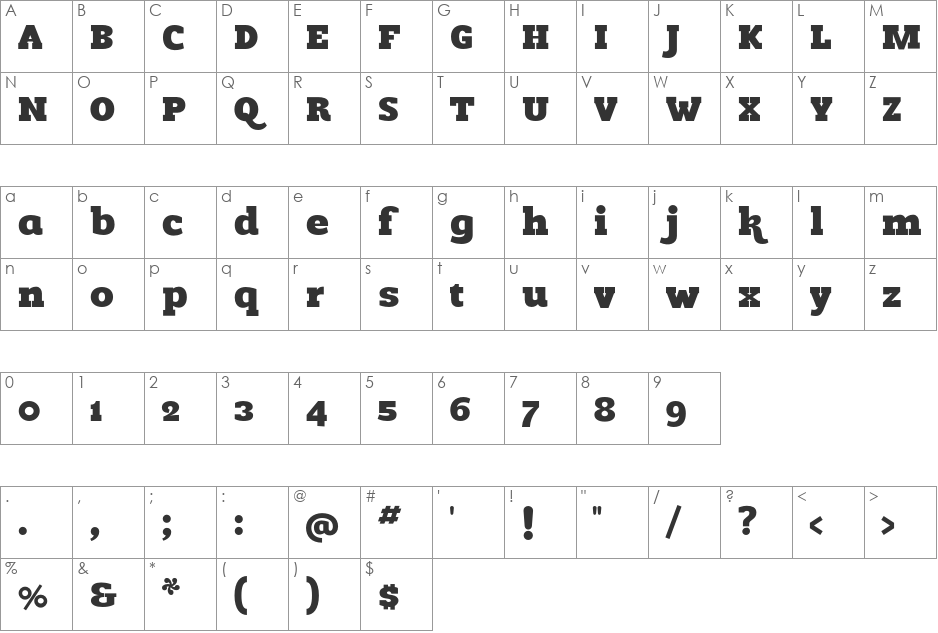 Romeral font character map preview