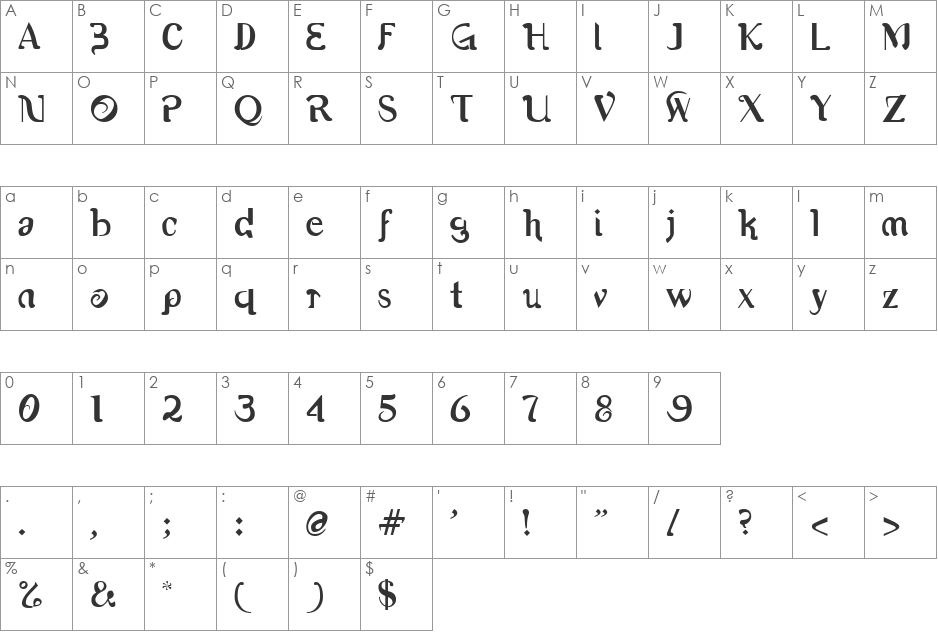 Romerati font character map preview