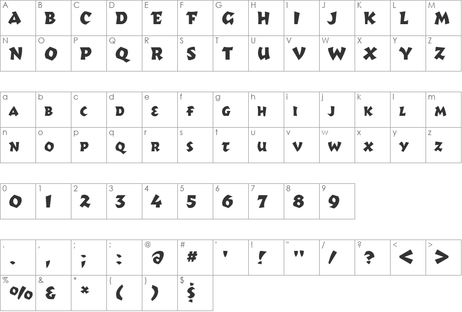 Romulus font character map preview