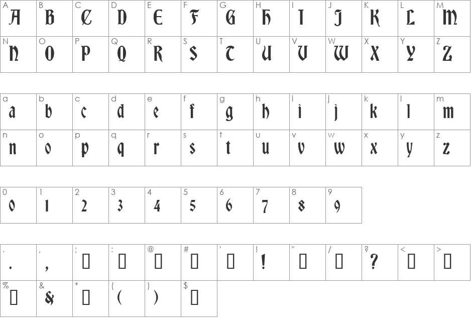 Romvel font character map preview