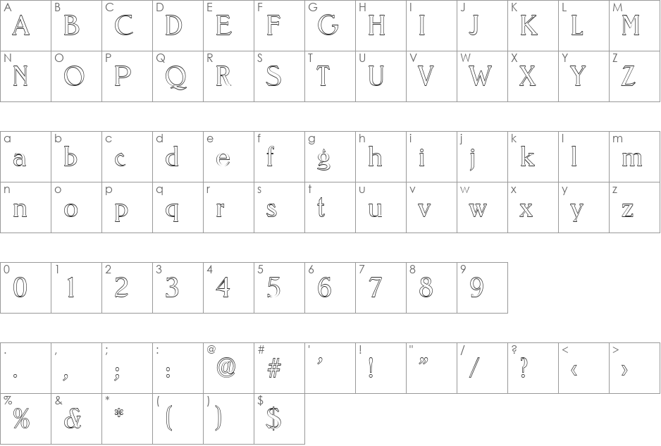 RonaldBeckerOutline-Light font character map preview