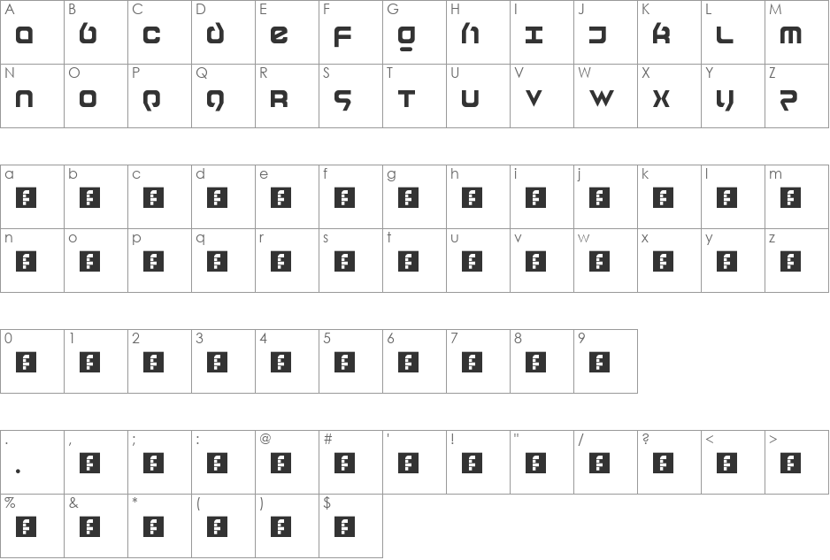 Baltype Cloned font character map preview