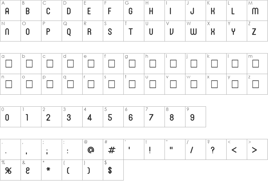 RonInset2 font character map preview