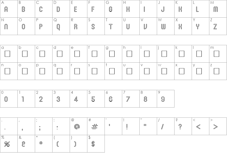 RonInset3 font character map preview