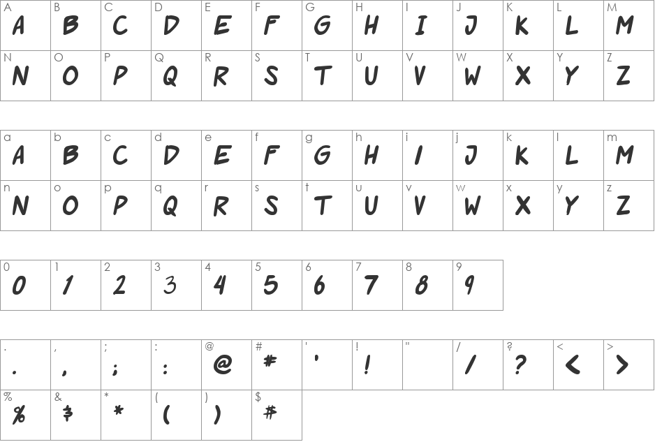 Roof runners font character map preview