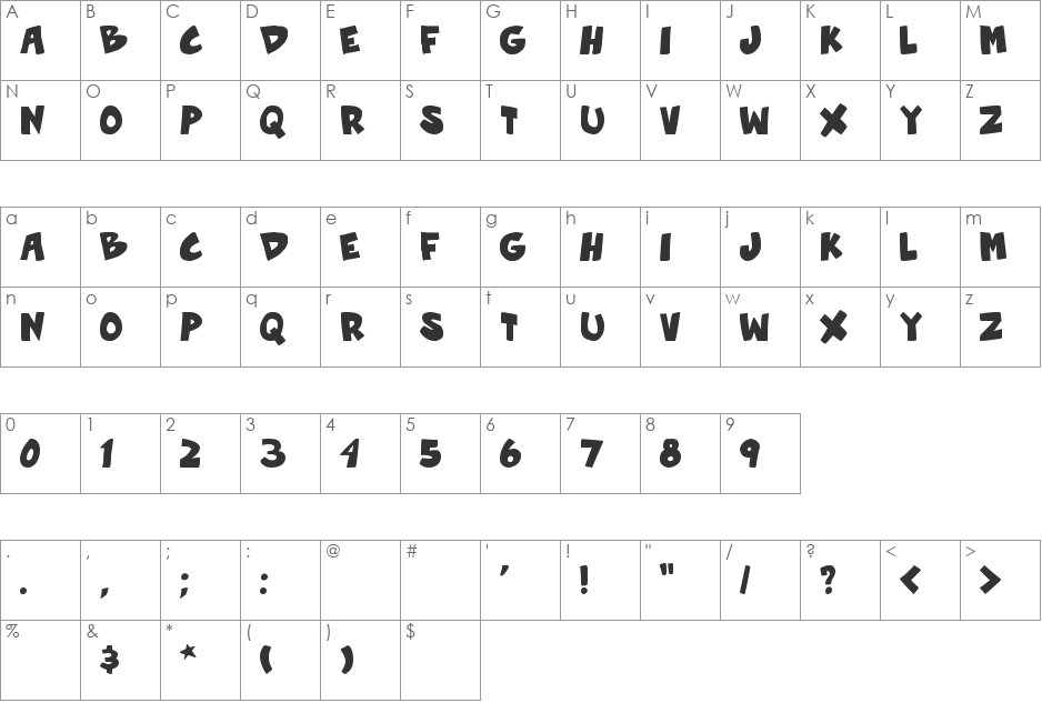 Roof runners active font character map preview