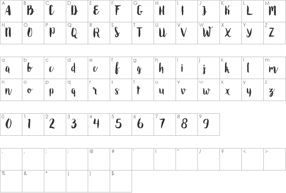 Roomfer font character map preview