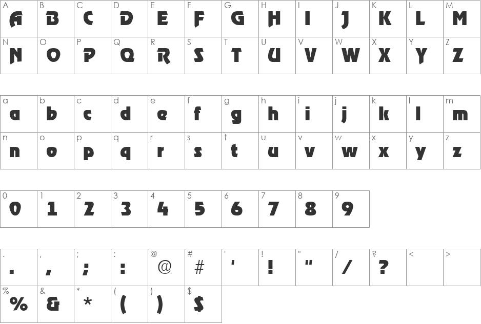 Roost font character map preview