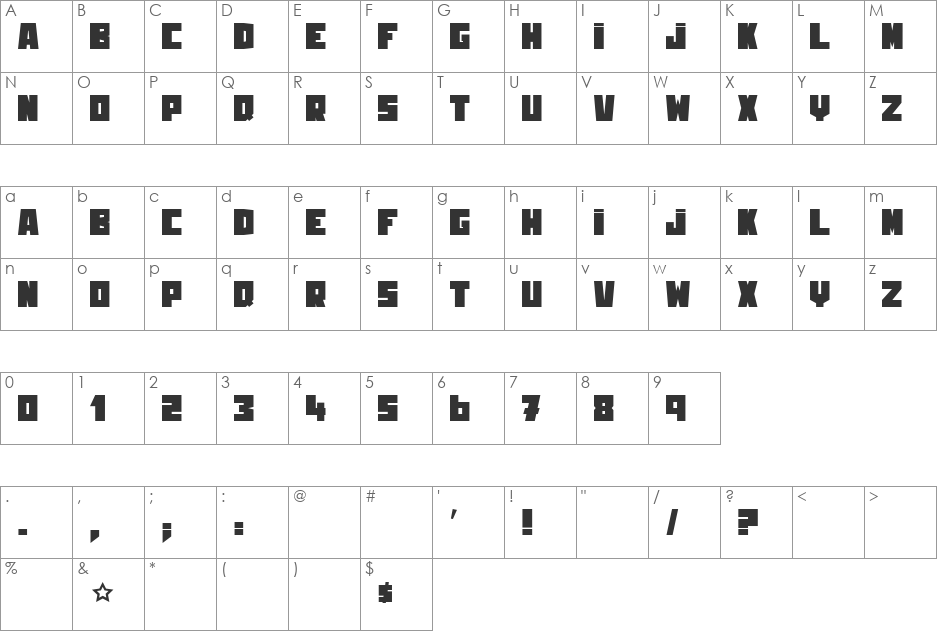 ROOSTER  font character map preview