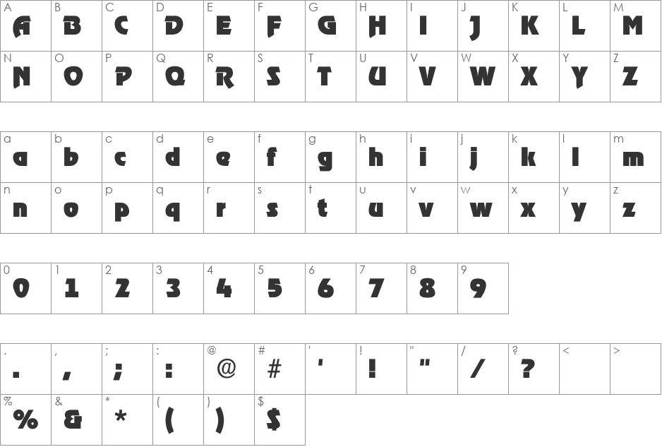 RoostHeavy font character map preview