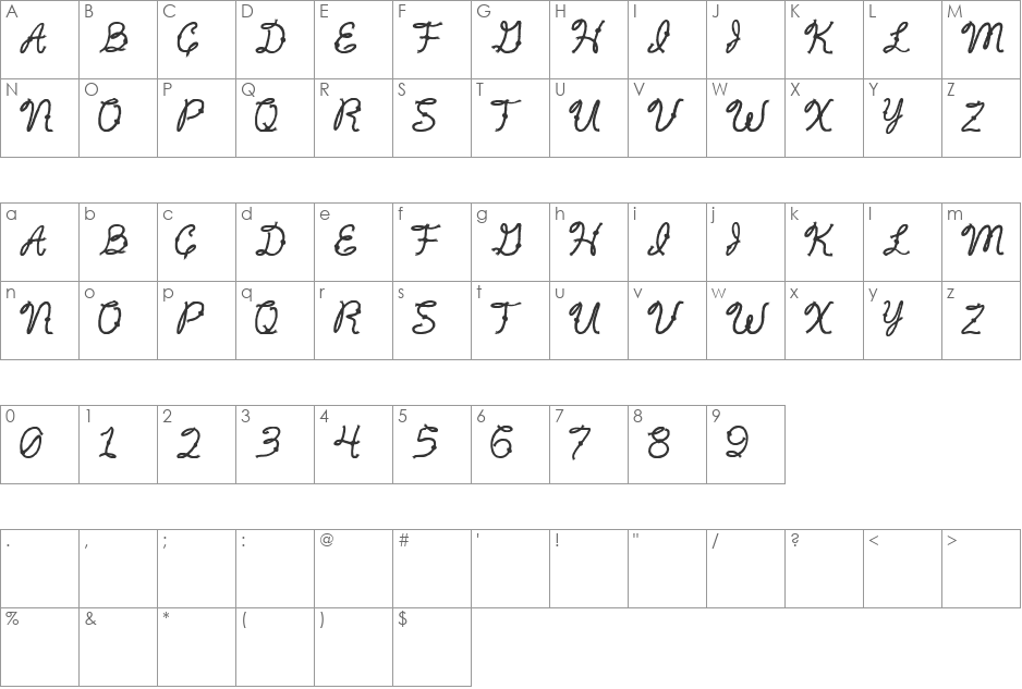 Rope5 font character map preview