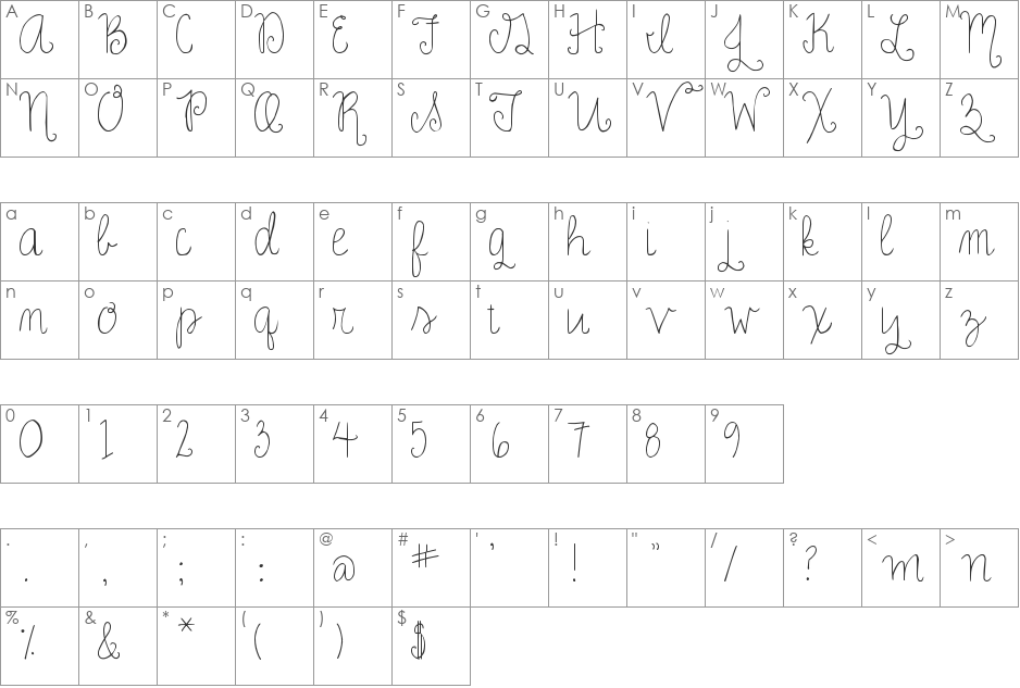 ROSE CHARMING font character map preview