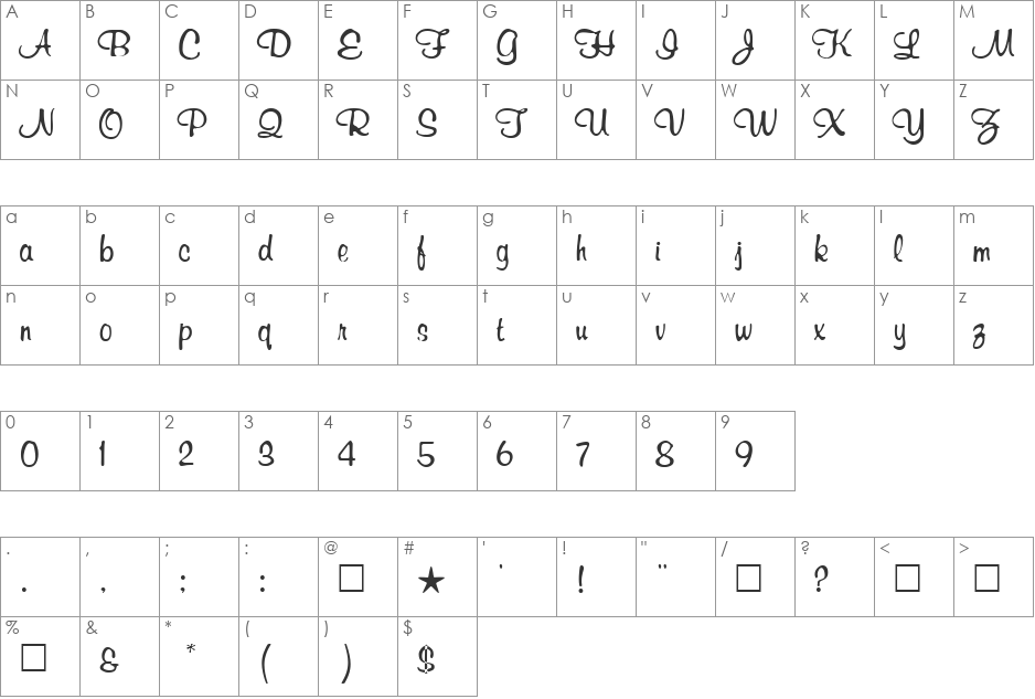 ROSERTAS font character map preview