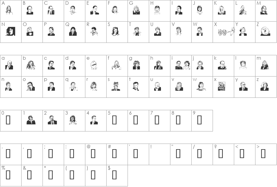 RosieO font character map preview