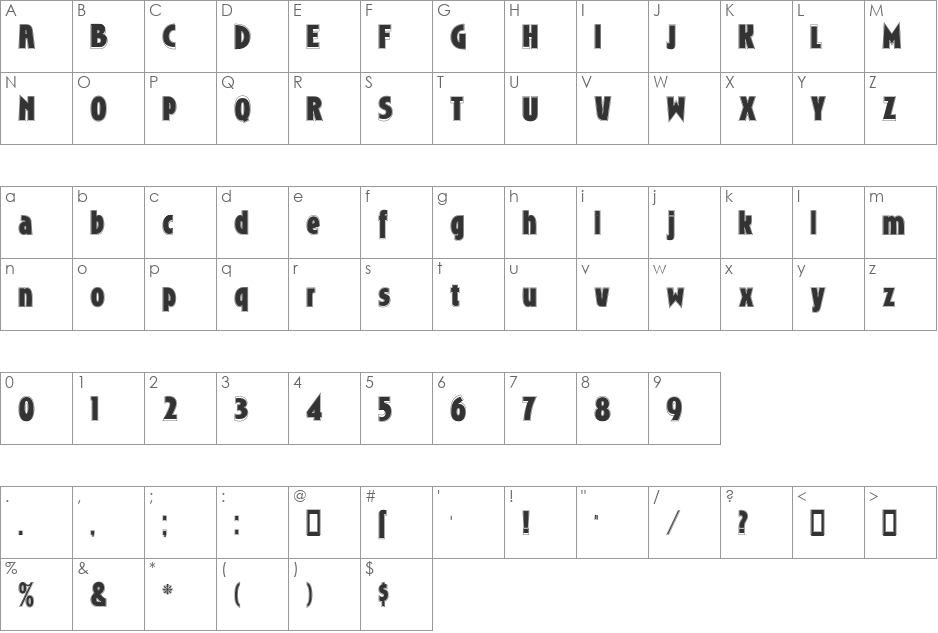 Roslyn Contour font character map preview