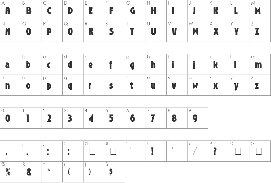 Roslyn MN font character map preview
