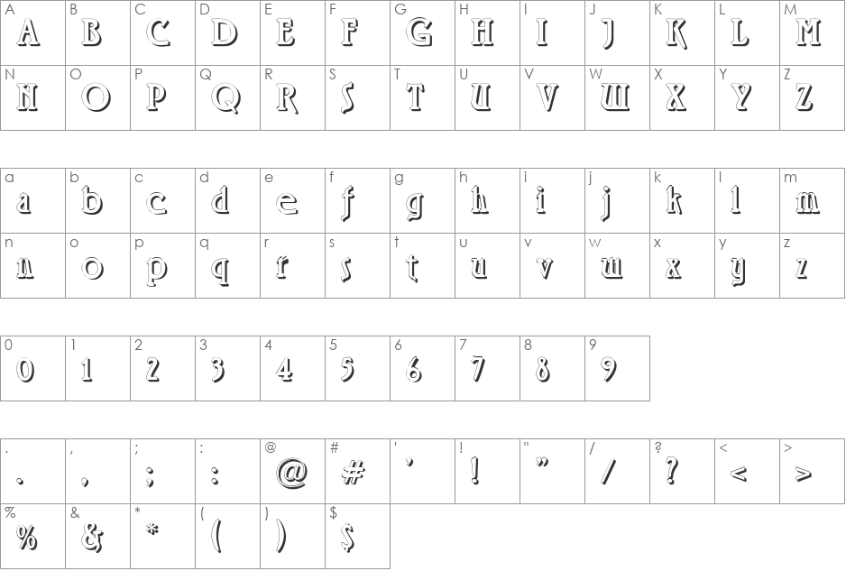 Rossano font character map preview
