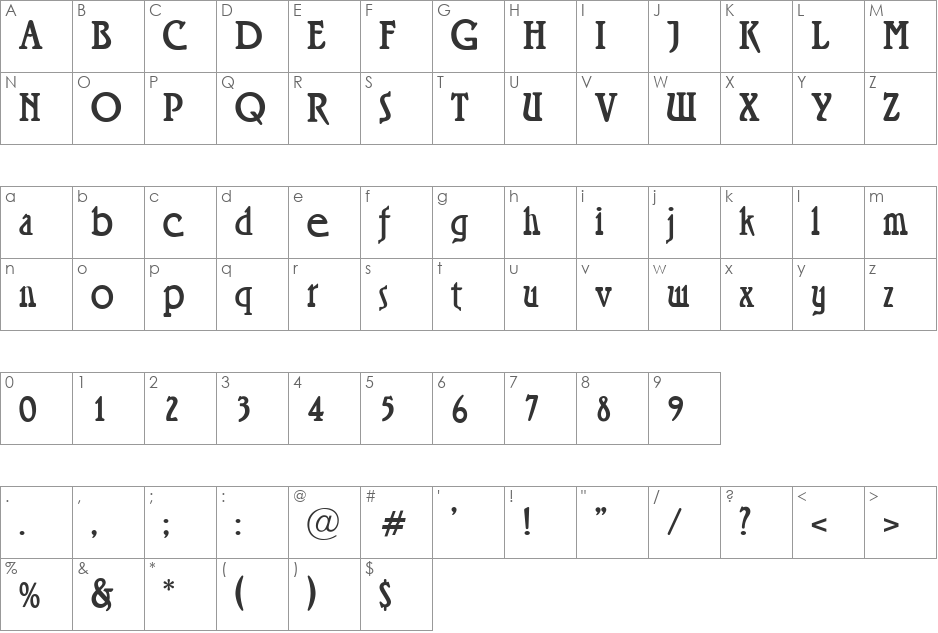 Rossano Shadow font character map preview