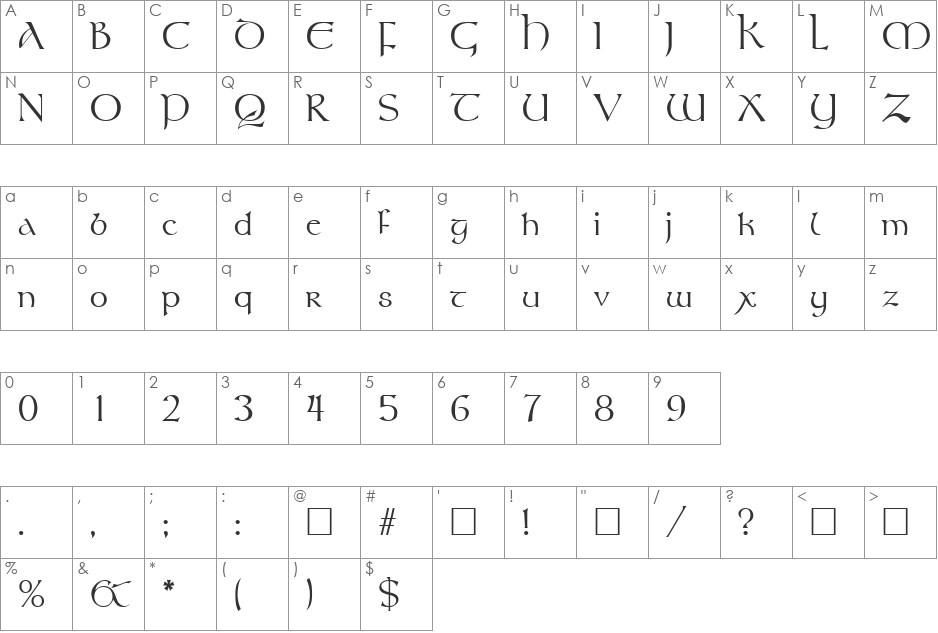 Rosslaire font character map preview