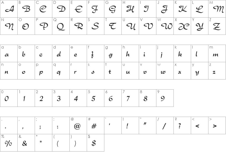 Rostrina font character map preview