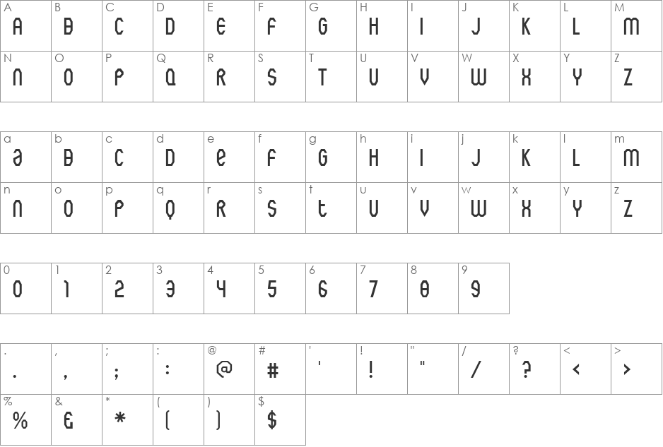 Rothwell Army font character map preview