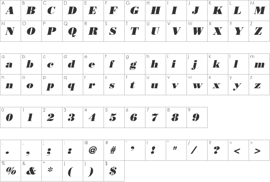 Rotterdam font character map preview