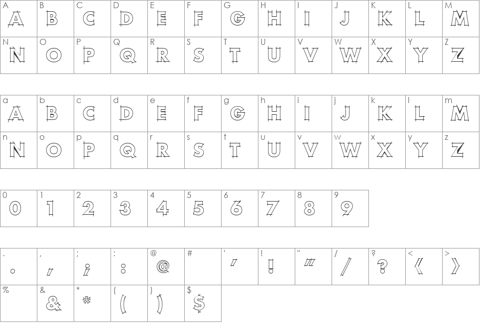 Rough DraftOutlines font character map preview