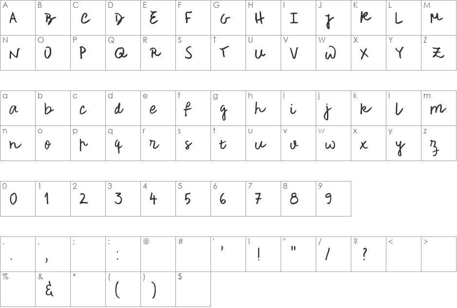 Rough Notes Sample font character map preview