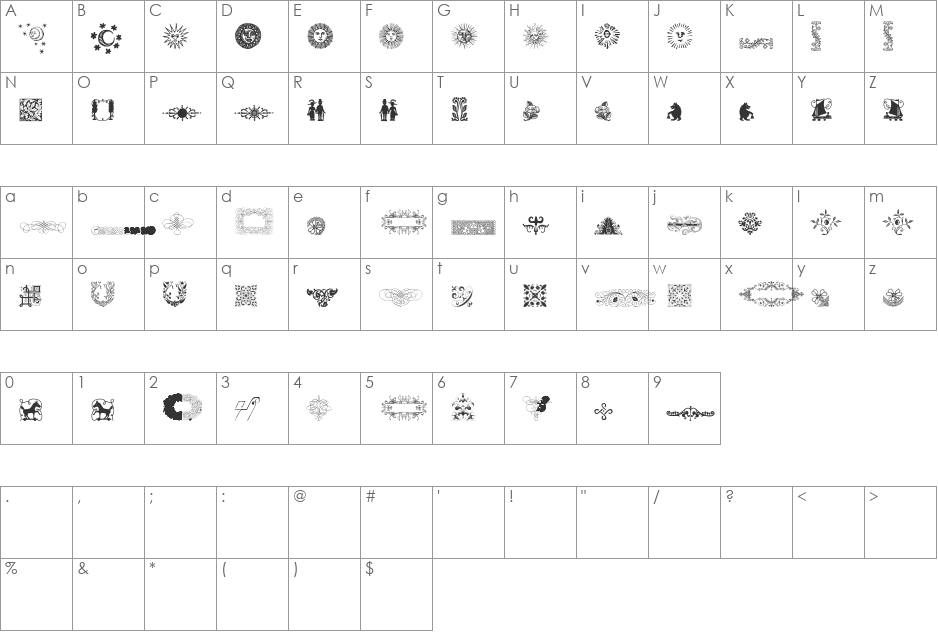 Rough Ornaments Free font character map preview