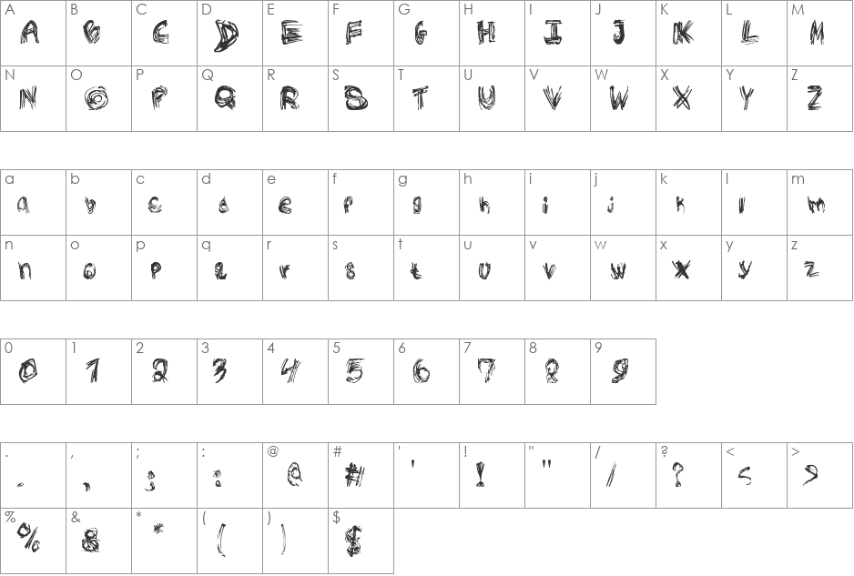 Rough Outline font character map preview