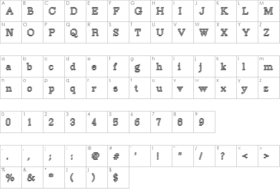 Rough34 Becker font character map preview