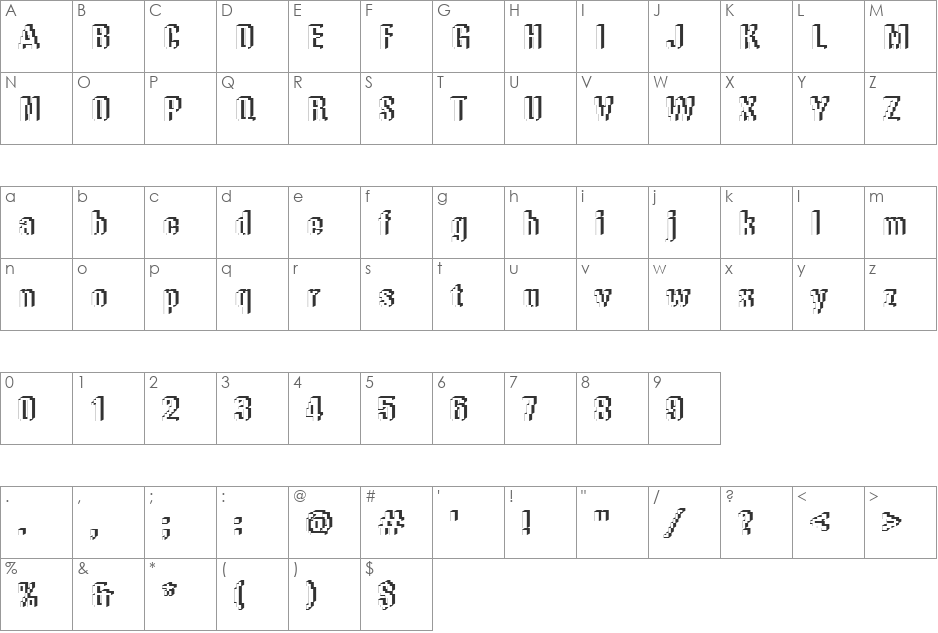 Rough65 Becker font character map preview