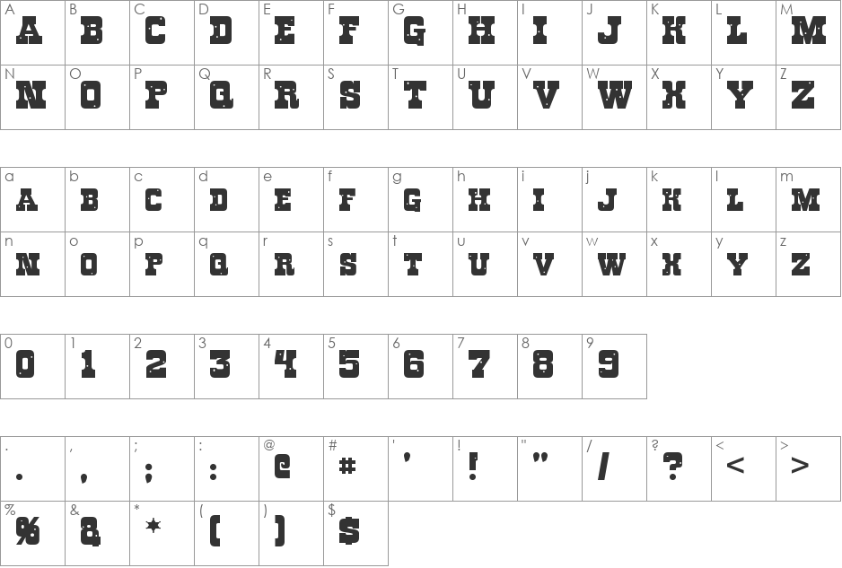 Roughknight font character map preview