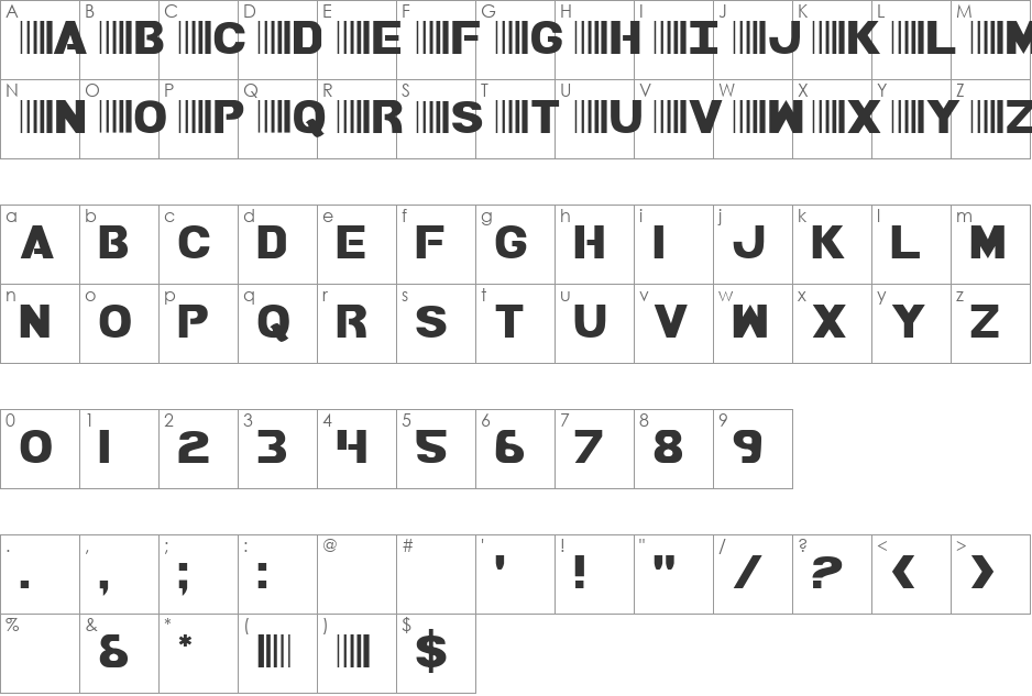 Bamf font character map preview