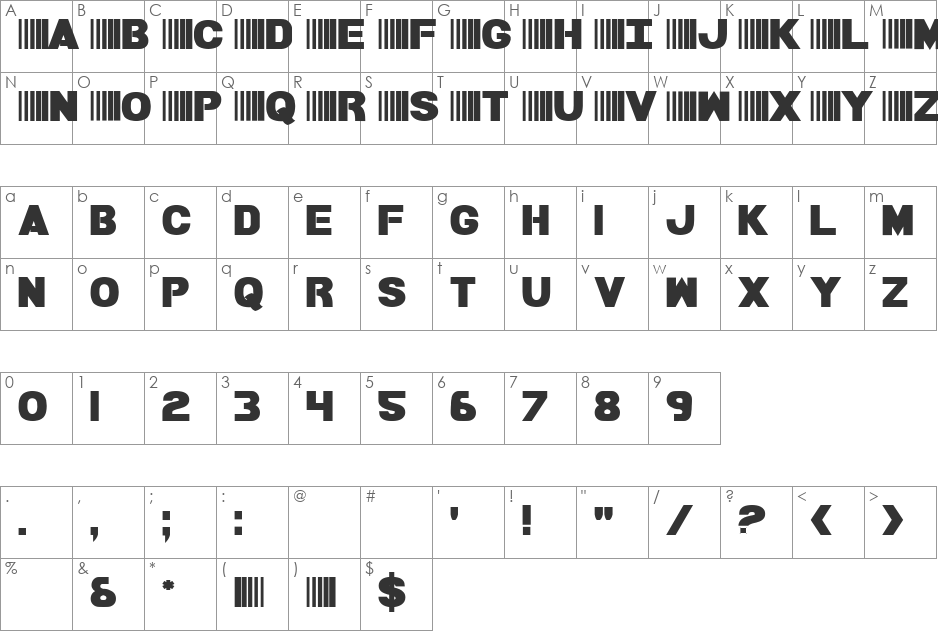 Bamf Bold font character map preview